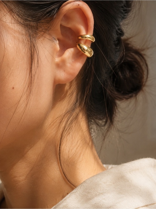 Anthropologie Jewelry - Gold Tone Asymmetrical Chunky Ear Cuff Set No Piercing